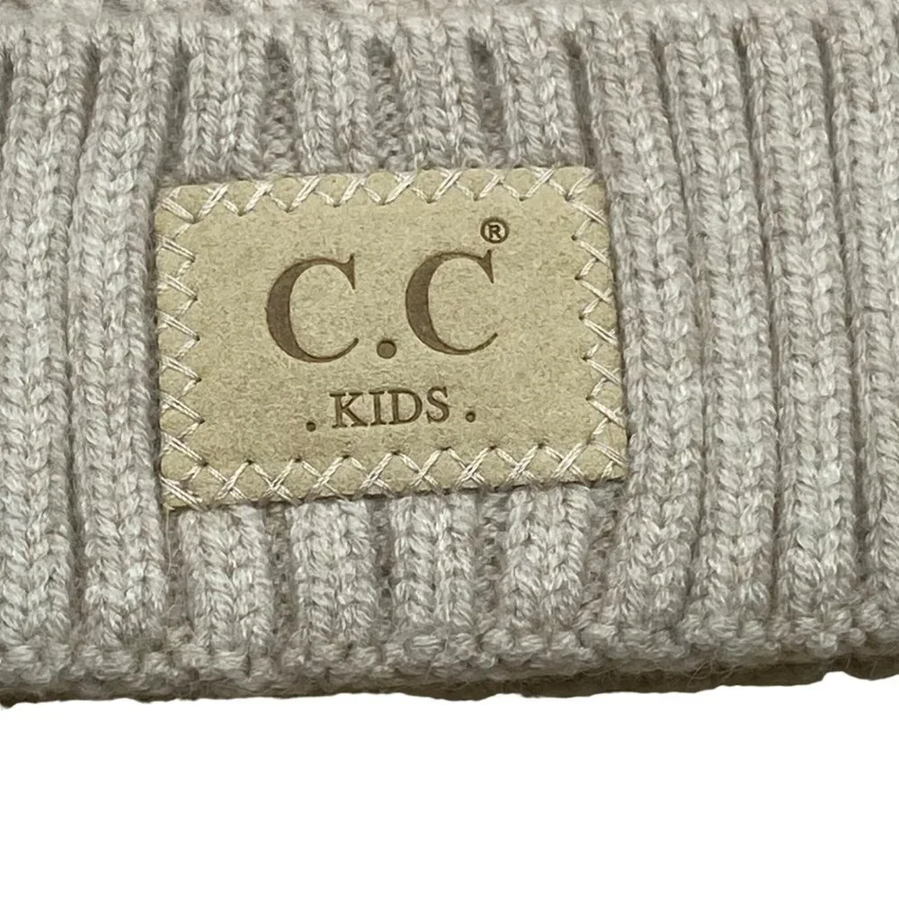 C.C‎ Kids Criss-Cross Faux Fur Pom Pom Beanie Girl Cream One Size Knit Cap Hat